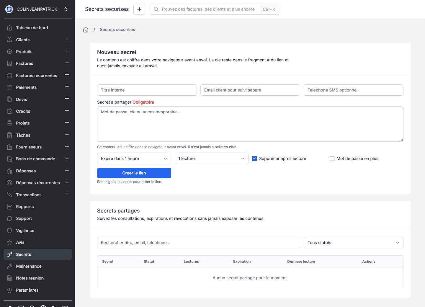 Partage sécurisé de secrets avec clé de déverrouillage conservée dans le fragment d'URL